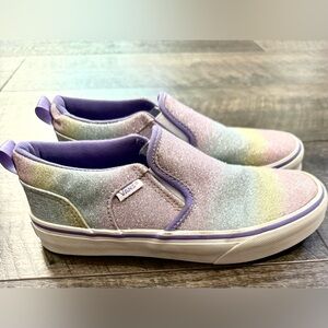 Vans Asher Rainbow Glitter Slip on Shoes size 3